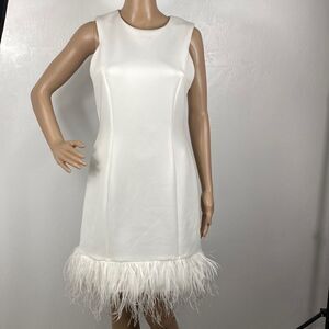 Donna Ricco New York White Sleeveless Mini Dress with Feather Hem